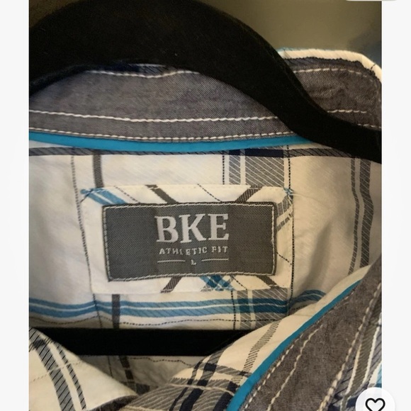 BKE Shirt Men’s Blue White L Athletic Fit Plaid Short Sleeve Pearl Snap Western - Picture 8 of 11